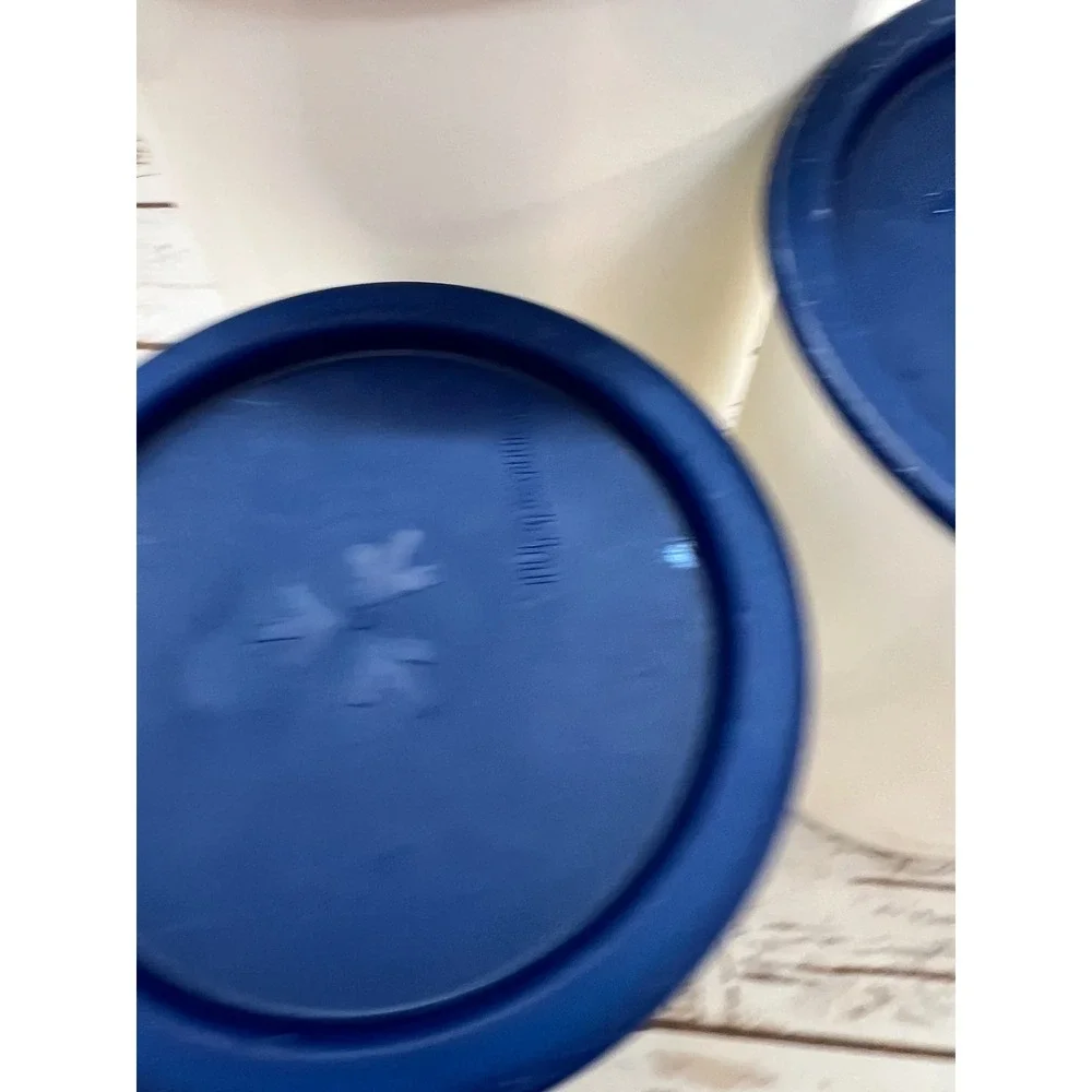 Tupperware Canister Set White Navy Blue Vintage Airtight Storage 3pc Set